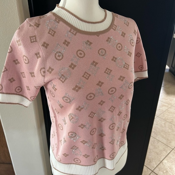 Pink Designer Patterned Knit Top - Picture 1 of 4